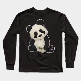 Cute Panda hand drawn sad face bamboo Long Sleeve T-Shirt